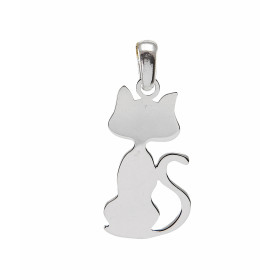 Pendentif en argent rhodié en forme de chat. Dimension du pendentif : 12x25mm (bélière incluse)