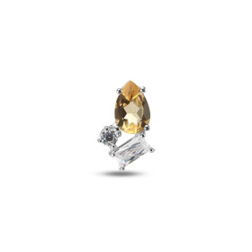 Pendentif argent rhodié 925 composés d une citrine forme poire 4x6mm, d un oxyde zirconium rectangulaire 4x2mm d un oxyde ...