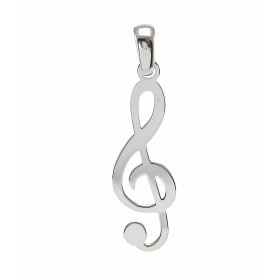 Pendentif en argent rhodié en forme de clé de sol. Dimensions du pendentif : 8x29mm (bélière incluse)