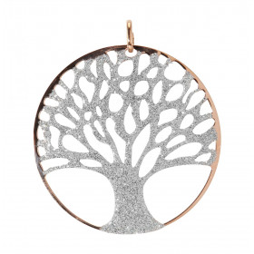 Pendentif Argent Rhodié et Rosé Arbre De Vie Pailleté 45mm