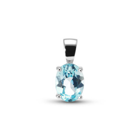 Pendentif argent rhodié 925 composé d une topaze bleue ovale 6x8mm Largeur : 6mm Longueur totale (bélière incluse) : 13mm