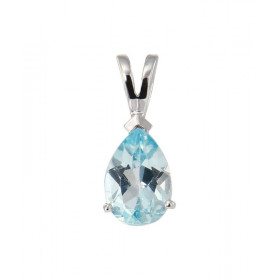 Pendentif Argent Rhodié Topaze Bleue Traitée Poire 10x7mm