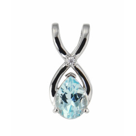 Pendentif Argent Rhodié Topaze Bleue Traitée Poire 9x7mm Oxyde Pendentif serti d une pierre forme poire 9x7mm d un oxyde r...