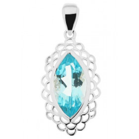 Pendentif Argent Topaze Bleue Navette 16x8mm