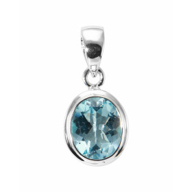  Pendentif Argent 925 Topaze Bleue , pierre facettée 12x10mm, hauteur : 2.5cm 