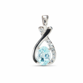 Pendentif Argent Topaze bleue traitée Ovale Motif Argent serti d une pierre taille ovale 7x5mm 8 petites pierres rondes Di...