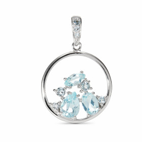 Pendentif Argent Topaze bleue traitée Motif Rond 18mm serti pierres formes tailles différentes Dimensions du pendentif (bé...