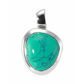 Pendentif Argent 925 Turquoise reconstituée , monture moderne sertie d une pierre 17x14mm