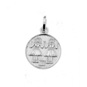 Pendentif Zodiaque Gémeaux en Argent 925. Diamètre : 12mm. Dimensions du pendentif : 18x12mm. Effet 2 tons : le fond du pe...