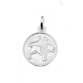 Pendentif Zodiaque Lion en Argent 925. Diamètre : 12mm. Dimensions du pendentif : 18x12mm. Effet 2 tons : le fond du pende...