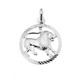 Pendentif Zodiaque Lion en Argent 925. Diamètre : 16mm. Dimensions du pendentif : 22x16mm. Le signe astrologique est au ce...