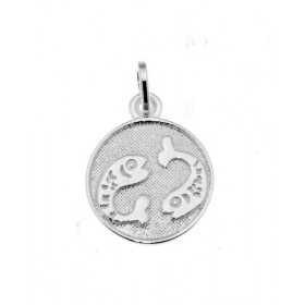 Pendentif Zodiaque Poisson en Argent 925. Diamètre : 12mm. Dimensions du pendentif : 18x12mm. Effet 2 tons : le fond du pe...