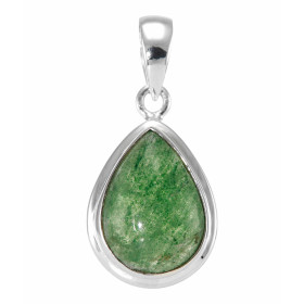 Pendentif Argent 925 Aventurine serti d'une pierre en forme de poire de 18x13mm, hauteur totale : 30mm