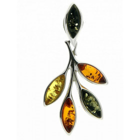 Pendentif Branche Ambre Multicolore Argent 925 Pendentif Argent 925 Ambre multicolore (couleurs : miel, vert cognac) 5 amb...
