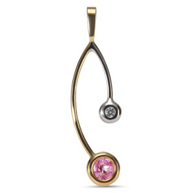 Pendentif 2 Ors Saphir Rose et Diamant:. Ce pendentif est serti :. -d'un Saphir Rose rond de 4,6mm pesant 0,42 carat.-d'un...