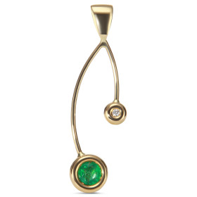 Pendentif Or jaune Emeraude Diamant: Ce pendentif est serti : -d une Emeraude ronde 4,6mm -d un Diamant rond 1,4mm Ces deu...