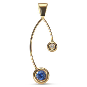 Pendentif Or jaune Saphir Diamant: Ce pendentif est serti : -d un Saphir rond 4,6mm -d un Diamant rond 2,3mm Ces deux pier...