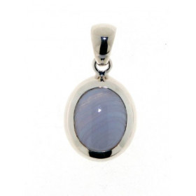Pendentif Argent 925 Calcédoine Bleue serti d une pierre 12x10mm, hauteur totale : 27mm