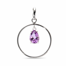 Pendentif Cercle Argent Améthyste Poire Motif Rond 18mm Chaton mobile serti d une pierre taille poire 7x5mm Dimensions du ...
