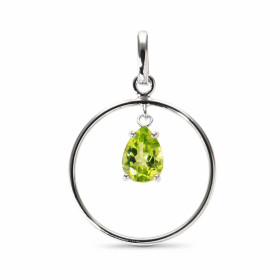 Pendentif Cercle Argent Péridot Poire Motif Rond 18mm Chaton mobile serti d une pierre taille poire 7x5mm Dimensions du pe...