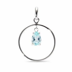 Pendentif Cercle Argent Topaze bleue traitée Poire Motif Rond 18mm Chaton mobile serti d une pierre taille poire 7x5mm Dim...