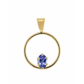 Pendentif Cercle Or Jaune Tanzanite Ovale 6x4mm