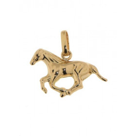 Pendentif en Or Jaune 750. Motif cheval au galop. Dimensions du pendentif (bélière incluse) : 18x19mm