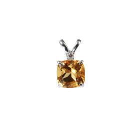 Pendentif Citrine Coussin 5mm et Diamant Or Blanc 750