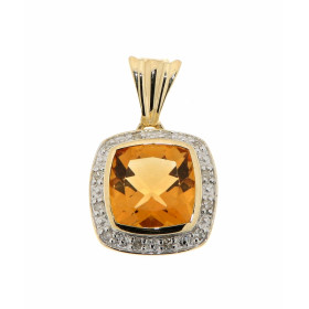 Pendentif Citrine Coussin 8mm et Diamant Or Jaune 375