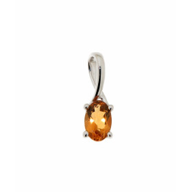 Pendentif Citrine en Or Blanc 375. Jolie monture avec bélière croisée. La pierre de forme ovale mesure 6x4mm. Elle est mai...