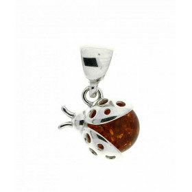 Pendentif Coccinelle en Ambre et Argent 925. Pendentif en Argent 925 et Ambre de couleur cognac. Ambre ronde de 9mm de dia...