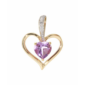 Pendentif coeur améthyste et diamant en Or 750 2 tons. Ce pendentif est serti d'une améthyste taillée en coeur mesurant 6x...