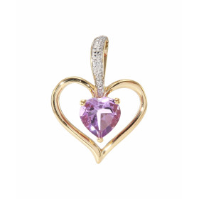Pendentif coeur améthyste diamant Or 750 2 tons Ce pendentif est serti d une améthyste taillée coeur mesurant 6x6mm Un dia...