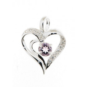 Pendentif Coeur Argent 925 Améthyste Oxyde Ce pendentif est serti d une améthyste ronde 5mm 12 oxydes 1mm Dimensions du pe...
