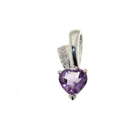 Pendentif Argent 925 Améthyste Oxyde Zirconium Pierre taille coeur 6,5 x 6,5mm Dimensions du pendentif : 16 x 7 mm 