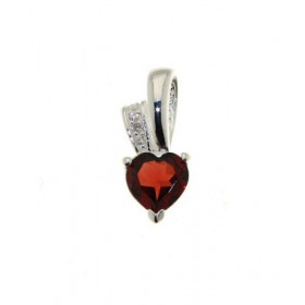 Pendentif Argent 925 Grenat Oxyde Zirconium Pierre taille coeur 6,5 x 6,5mm Dimensions du pendentif : 16 x 7 mm 