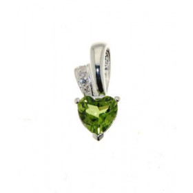 Pendentif Argent 925 Péridot Oxyde Zirconium Pierre taille coeur 6,5 x 6,5mm Dimensions du pendentif : 16 x 7 mm 