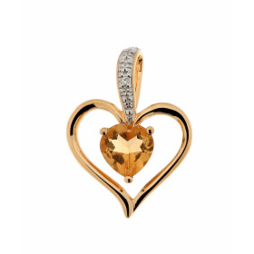 Pendentif Coeur Citrine et Diamant Or Jaune