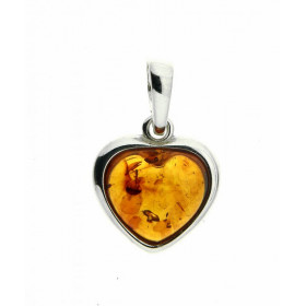Pendentif Coeur Ambre Argent 925 Pendentif Argent 925 Ambre couleur cognac Ambre forme coeur 11x10mm Monture forme coeur D...
