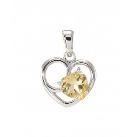 Pendentif Coeur en Argent 925 Rhodié et Citrine