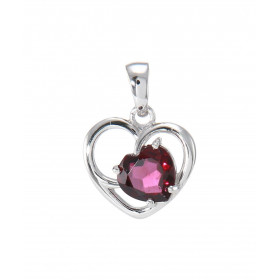 Pendentif Coeur en Argent 925 Rhodié et Grenat