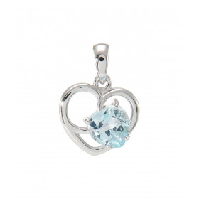 Pendentif Coeur en Argent 925 Rhodié et Topaze bleue traitée. Motif coeur serti d'une pierre en forme de coeur. La pierre ...