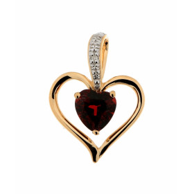 Pendentif Coeur Grenat et Diamant Or Jaune