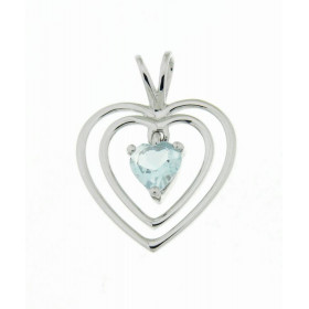 Pendentif en Or blanc 375 serti d'une aigue marine taillée en coeur de 5x5mm. Dimensions du pendentif (bélière incluse) : ...