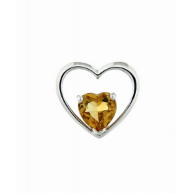 Pendentif en Or blanc 375 serti d'une citrine taille coeur de 6x6mm. Dimensions du pendentif (bélière incluse) : 12x13mm