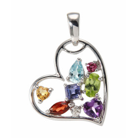 Pendentif coeur Or blanc 375 serti pierres fines Dimensions du pendentif (bélière incluse) : 23x16mm Poids Diamant : 0,003...