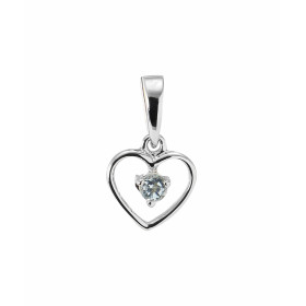 Pendentif Coeur Or blanc 375 Topaze Bleue Monture Or blanc 375 (9 carats) Motif coeur 8x8mm une pierre ronde 2.5mm au cent...