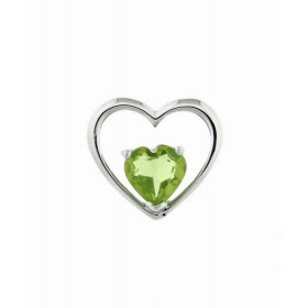 Pendentif Coeur Or Blanc  375 Péridot 6x6mm