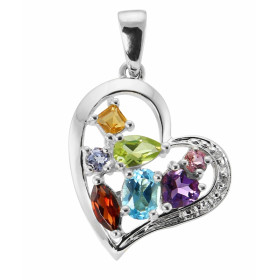 Pendentif Coeur Or blanc 375 pierres fines et diamant