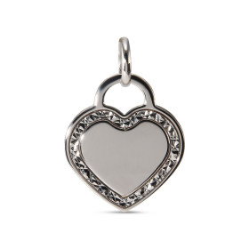  Pendentif or blanc 375 forme coeur ciselé sur le contour Dimension du pendentif (bélière incluse) : 14x19mm 